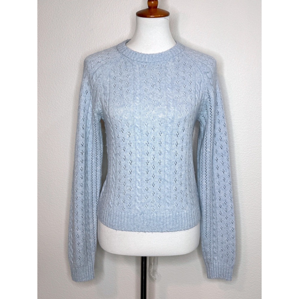 SUNDAY BEST Pointelle Merino Wool Blend‎ Crew Neck Sweater XS Lt Blue Pastel